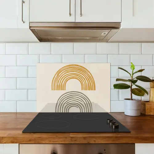 Bogen - Lijnen - Oranje - Minimalistisch keuken achterwand spatscherm klein -sfeer2