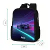 Neon - Raceauto - Lichtstrepen - Paars Rugzak - Zwart middel -productfoto_formaten