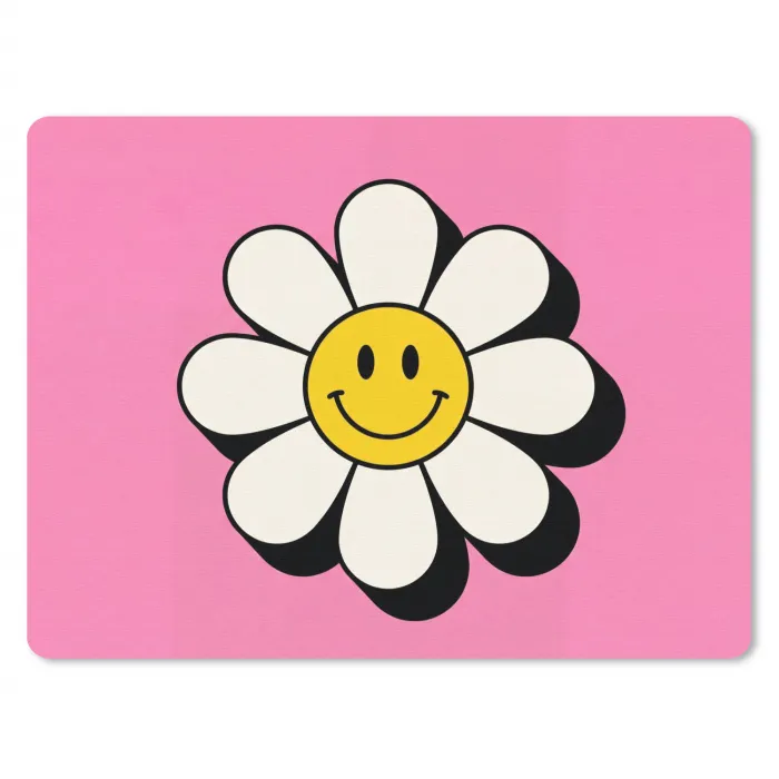 Smiley - Bloem - Roze muismat rubber klein -3d