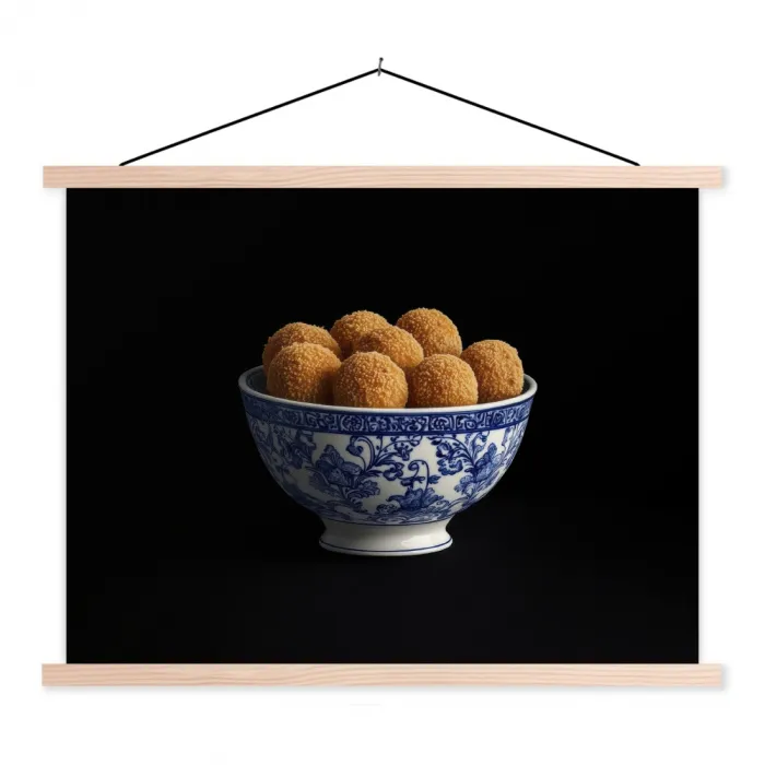 Delfts blauw - Bitterballen - Holland - Schaal textielposter latten blank klein -3d