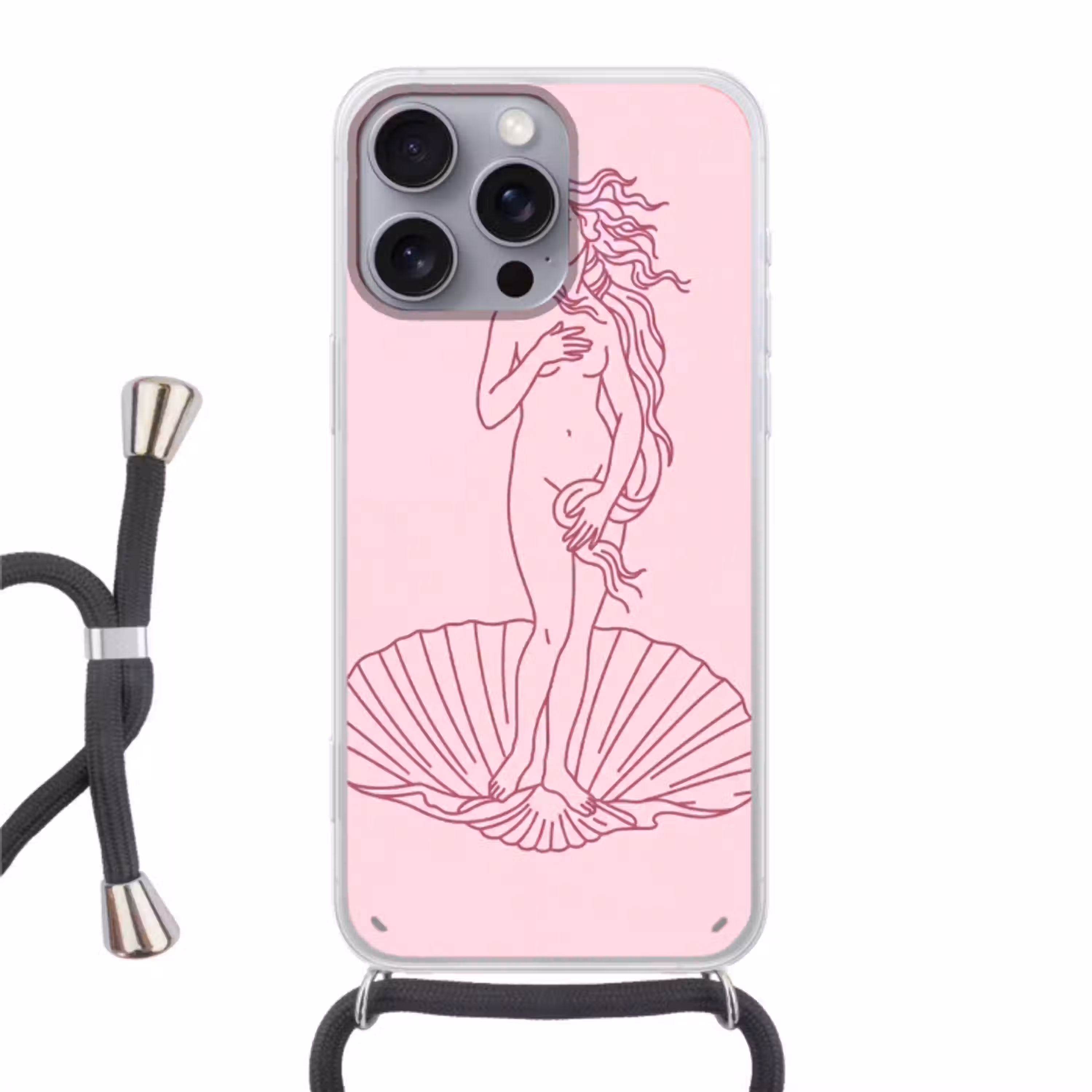 Vrouw - Schelp - Kunst - Lijntekening - Roze Hoesje iPhone 16 Pro Max met koord klein -3d
