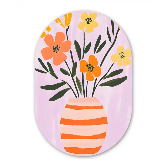 Vaas - Gestreept - Bloemen - Oranje Wandcirkel Ovaal Forex klein -3d