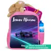 Lichtstralen - Neon - Racewagen - Paars Kinderrugzak - Roze middel -inhoud_NL