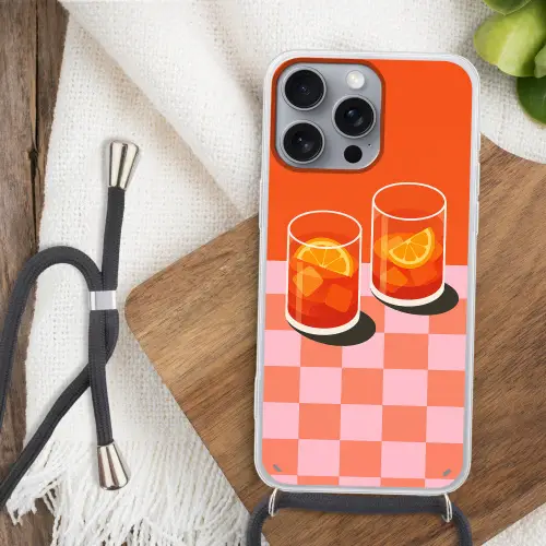 Sinaasappel - Glazen - Oranje Hoesje iPhone 16 Pro Max met koord klein -sfeer4