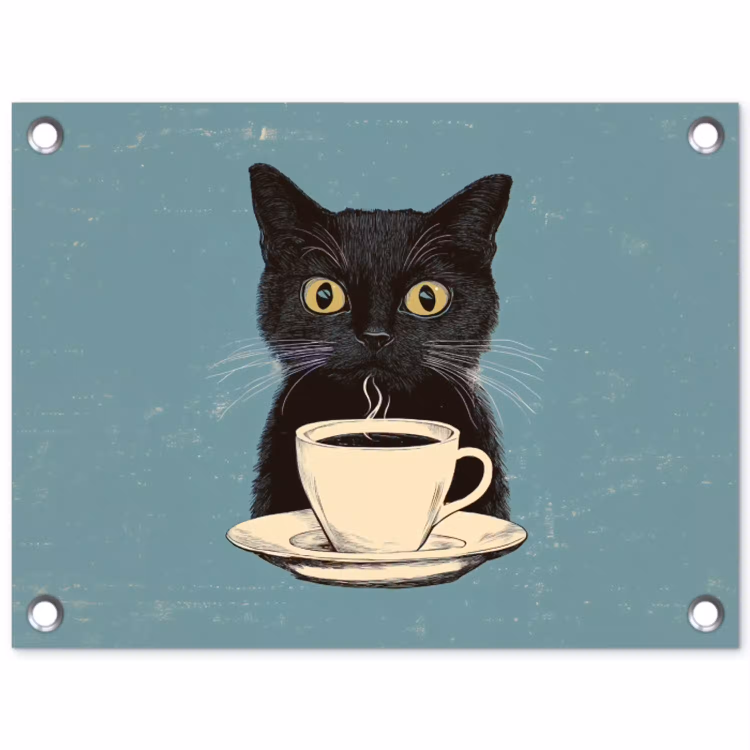 Kat - Zwart - Koffie - Minimalistisch tuinposter los doek klein -3d