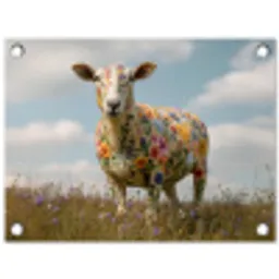 Schaap - Bloemen - Weide tuinposter los doek klein -3d
