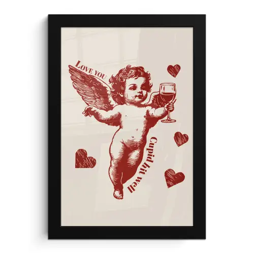 Cupido - Hartjes - Rood - Klassiek fotolijst zwart zonder passe partout klein -3d