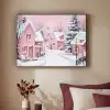 Kerstdorp - Roze - Winter - Sneeuw - Huizen Textielframe zwart klein -sfeer1
