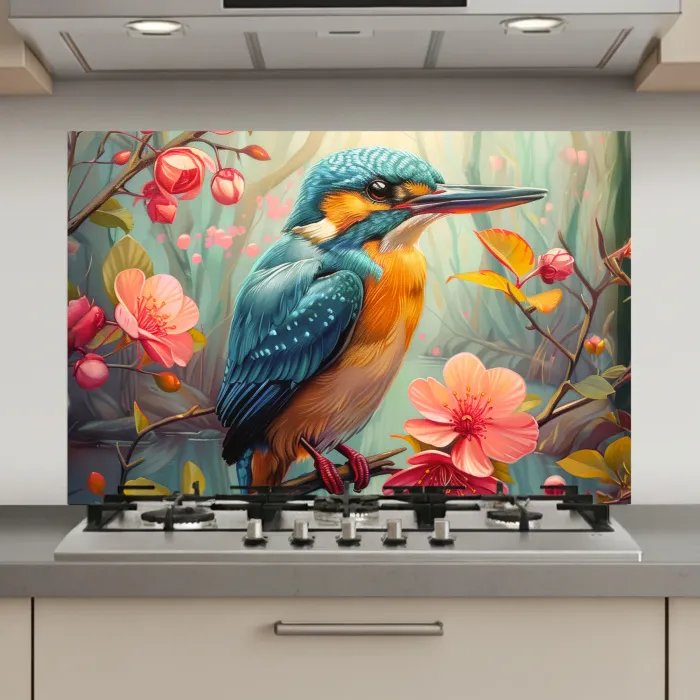 IJsvogel - Bloesem - Natuur - Vogels - Bloemen keuken achterwand spatscherm klein -3d_website