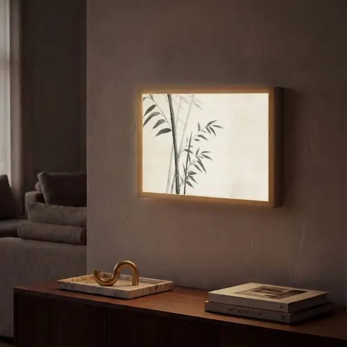 Japandi - Bamboe - Beige Light Box met batterij (Wandlamp) middel -sfeer1