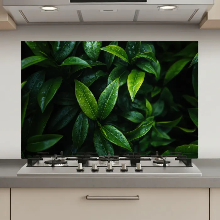Bladeren - Regendruppels - Licht - Groen keuken achterwand spatscherm klein -3d_website