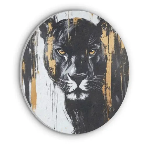 Panter - Zwart - Abstract - Verfstreken Akoestische PET Vilt - Rond klein -3d
