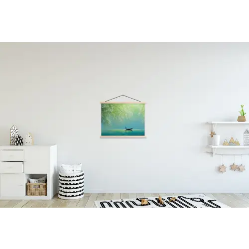 Bootje - Water - Bladeren - Bloesems textielposter latten blank klein -kinderkamer