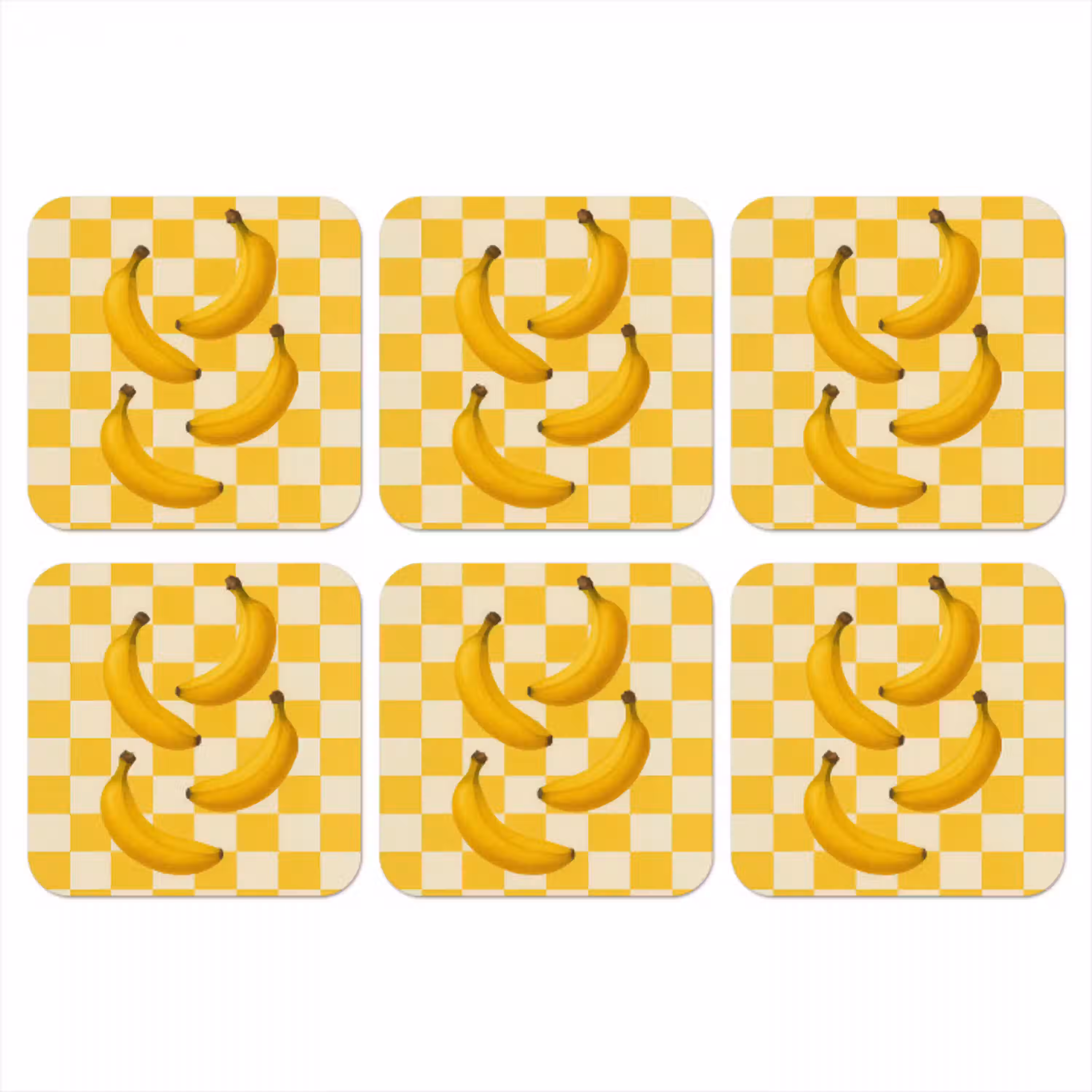 Bananen - Geel - Geblokt onderzetter kurk middel -3d