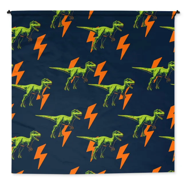 Wandkleed - Bliksemschichten - Oranje - Dinosaurussen