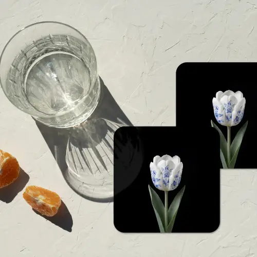Tulp - Patroon - Blauw onderzetter kurk middel -sfeer4