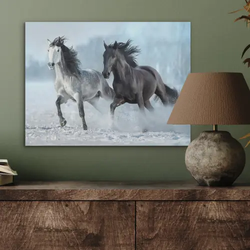 Paarden - Winter - Dieren - Natuur - Sneeuw PET vilt klein -sfeer2