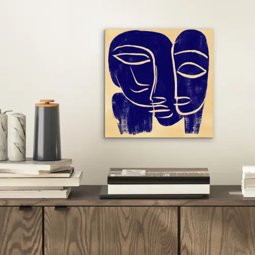 Okergeel - Blauw - Eenvoudige lijnen aluminium wit klein -sfeer1