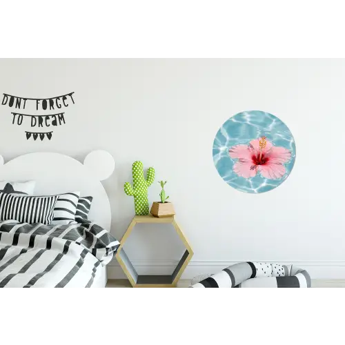 Hibiscus - Water - Roze Wandcirkel aluminium klein -kinderkamer