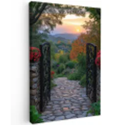 Landschap - Hek - Pad - Zonsondergang - Natuur Tuinposter op houten frame 2 cm dik klein -3d