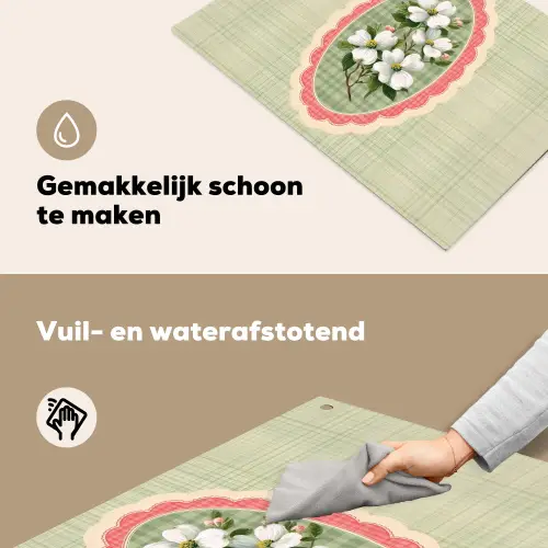 Bloemen - Illustratie - Geruit - Groen Inductie beschemer met haakjes klein -ky-schoon-nl