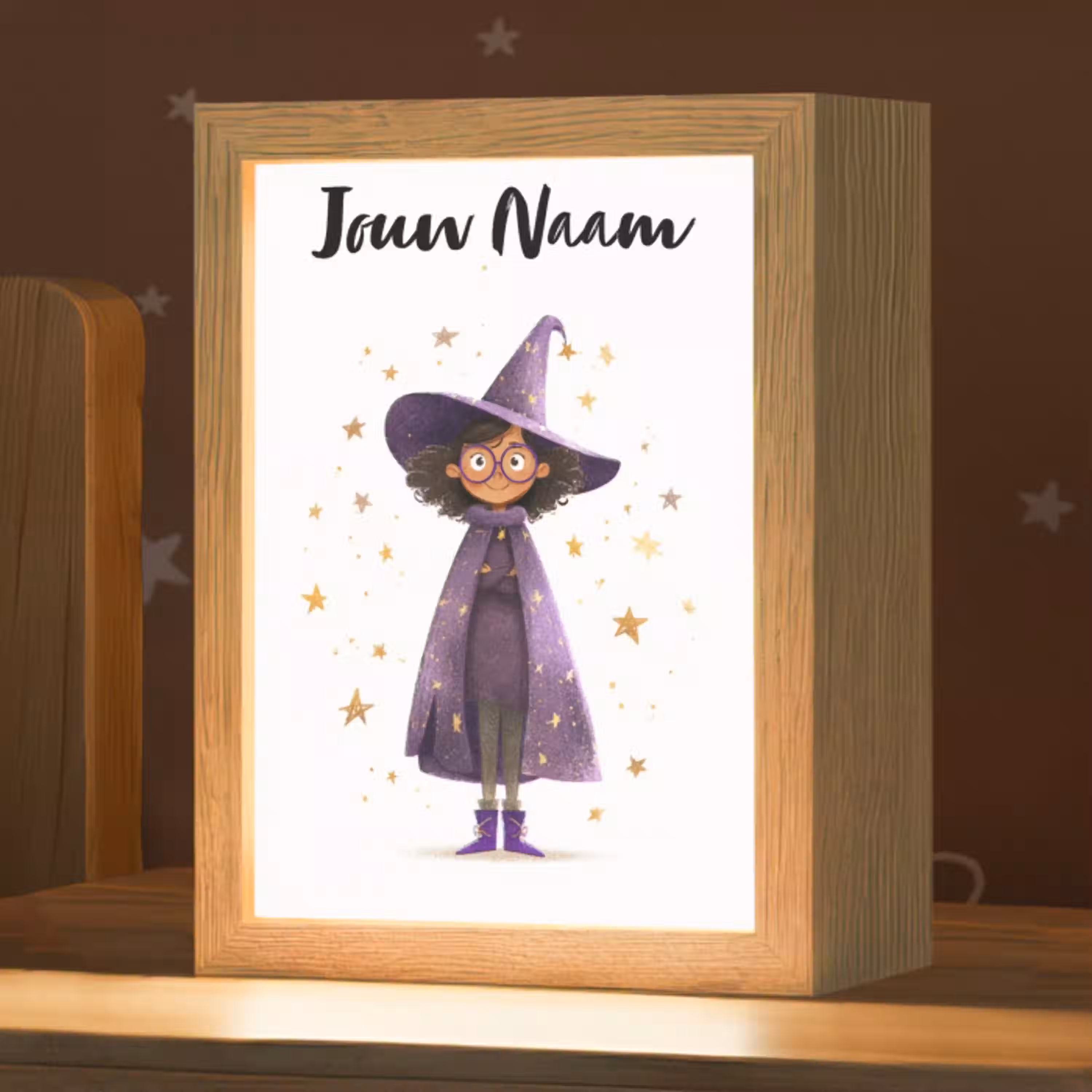 Heks - Paars - Sterren - Heksenhoed Light Box met kabel (Kinderlampje) klein -zzz_3d_website