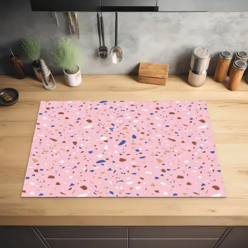 Terrazzo -  Patroon - Kleurrijk - Roze Inductie beschermer vinyl 3mm klein 276 -sfeer5