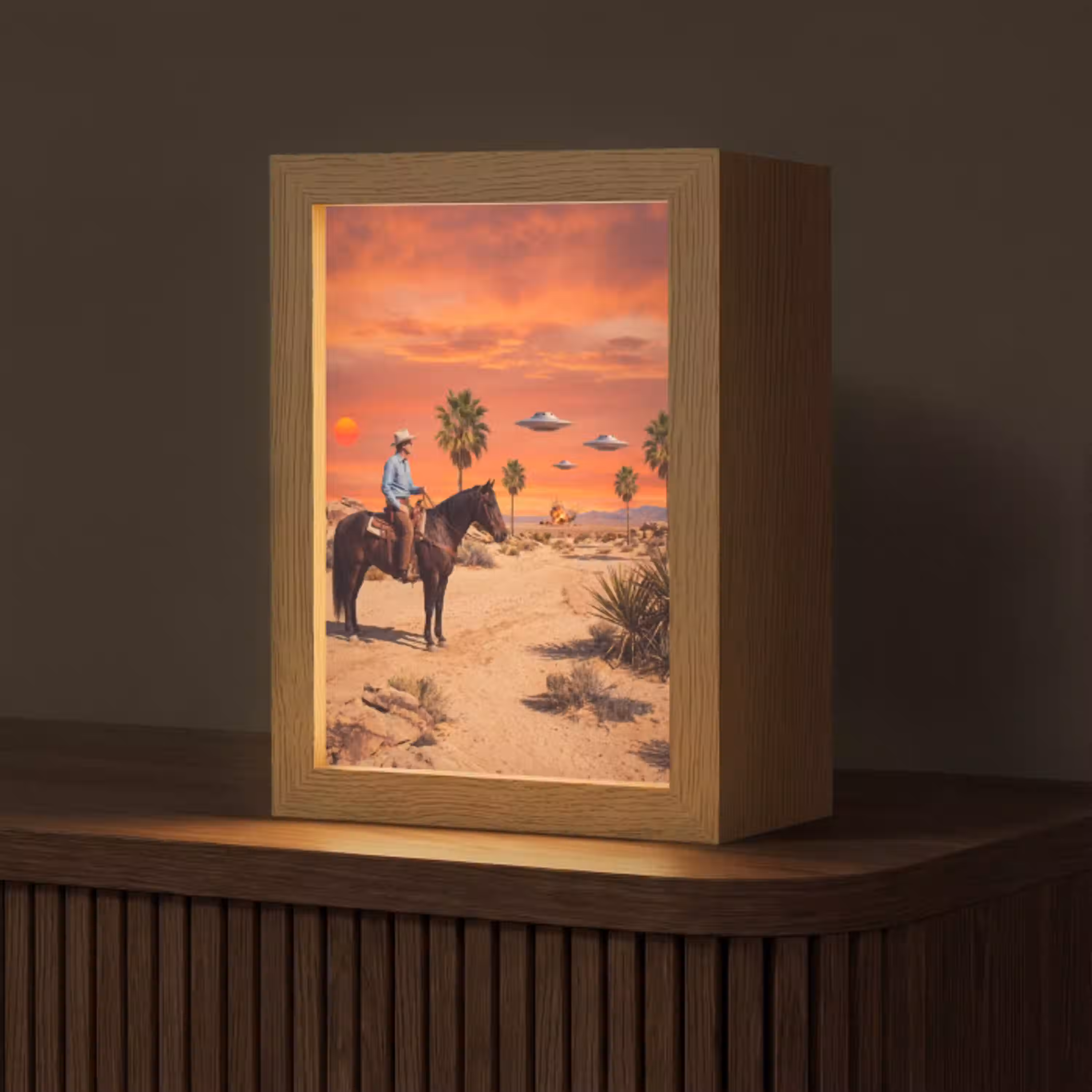 Cowboy - Paard - Woestijn Light Box met kabel (Tafellamp) klein -z3d_website