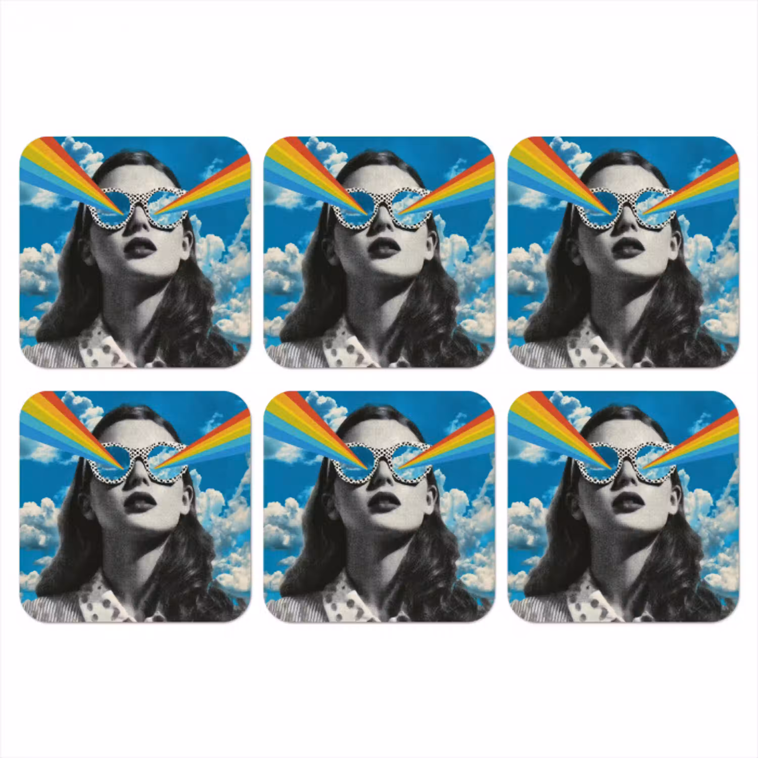 Vrouw - Bril - Regenboog - Wolken onderzetter kurk middel -3d