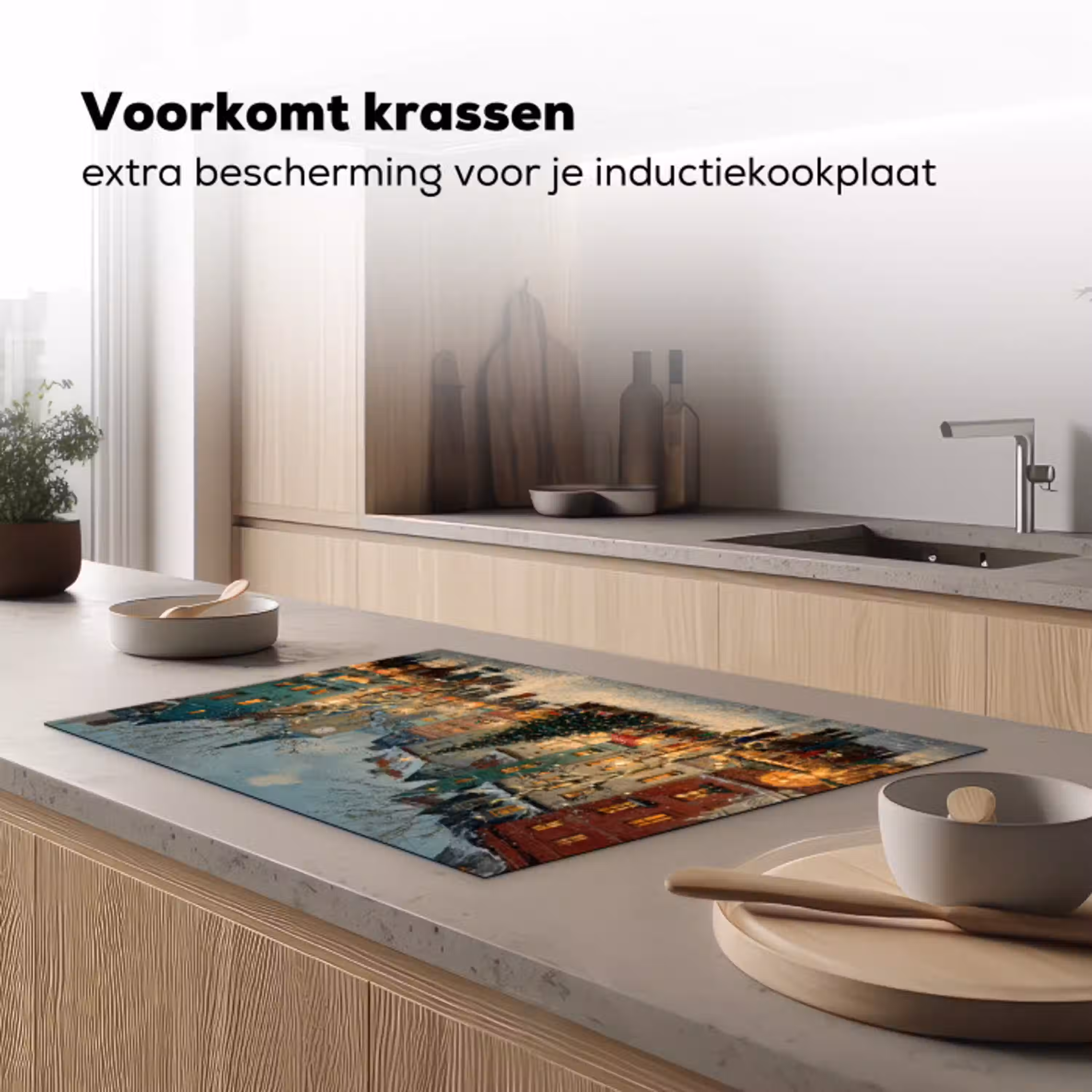 Kerstsfeer - Stadsplein - Kleurrijk Inductie beschermer vinyl 3mm klein -sfeer1
