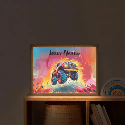 Monstertruck - Auto - Jongens - Kleurrijk Light Box met batterij (Wandlamp kind) middel -sfeer1_kind