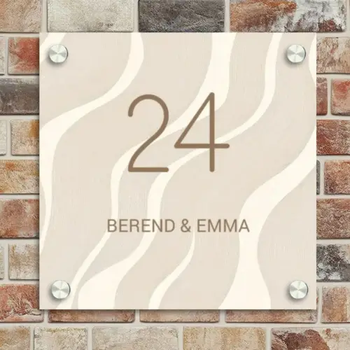 Beige golven - Klassiek Naambord Vierkant klein -sfeer2
