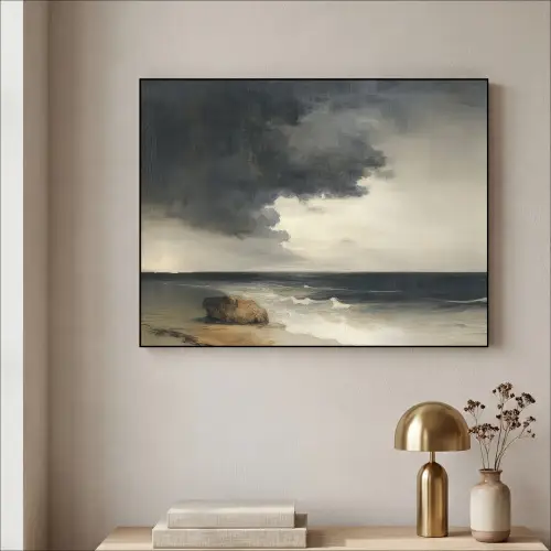 Kust - Golven - Rots - Storm Textielframe zwart klein -sfeer2