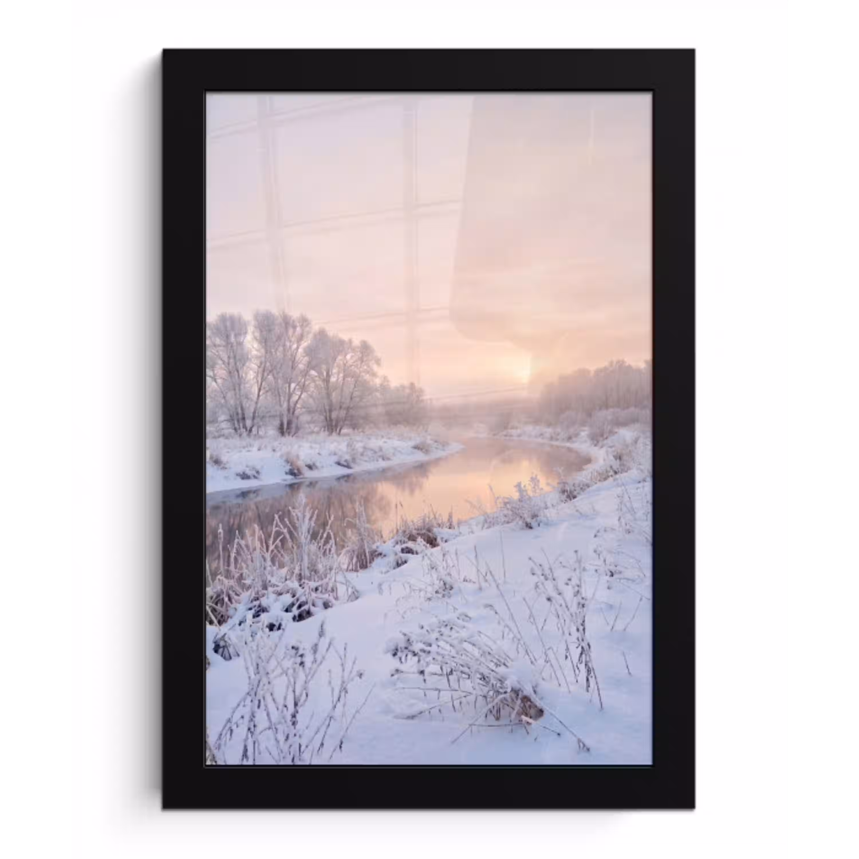 Rivier - Winter - Landschap - Sneeuw - Zonsopgang fotolijst zwart zonder passe partout klein -3d
