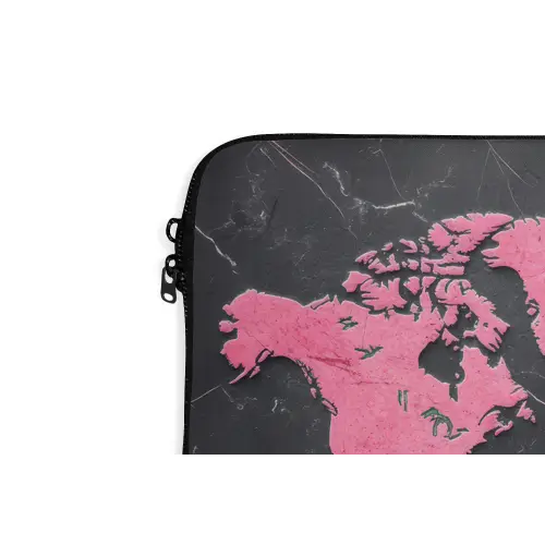 Wereldkaart - Roze - Marmer laptophoes neopreen klein -detail