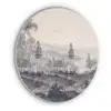 Mistig - Berglandschap - Illustratie Akoestische PET Vilt - Rond klein -3d