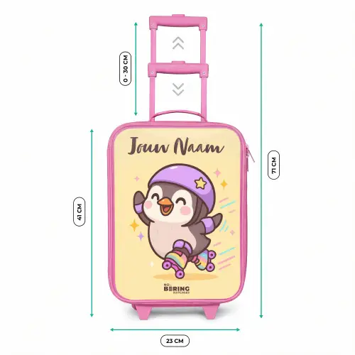Kawai - Pinguin - Rolschaatsen Kinderkoffer - Roze klein -productfoto_formaten