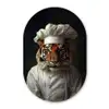 Tijger - Kokskleding - Bruin Wandcirkel Ovaal Glas middel -3d