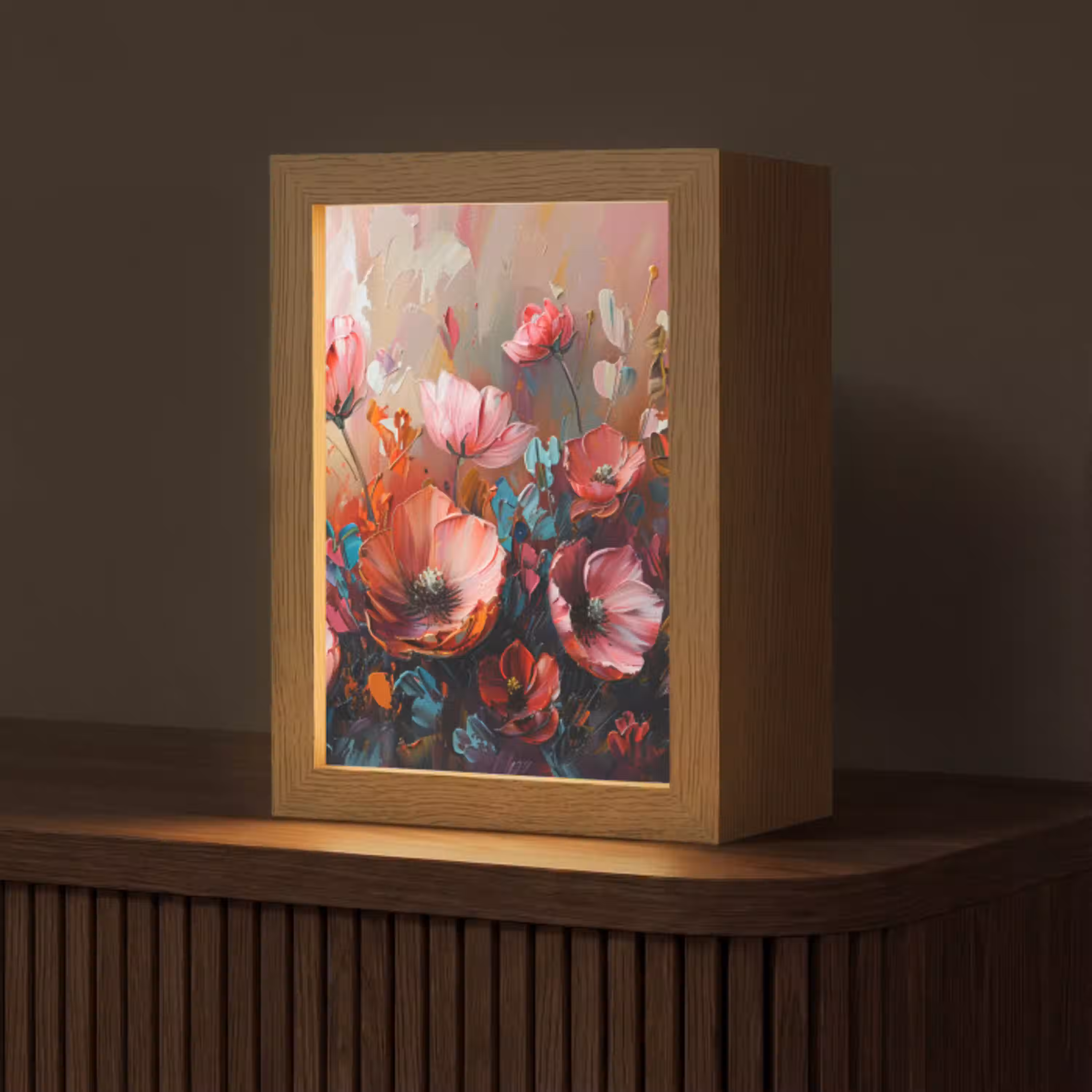 Klaprozen - Roze - Bloemen - Botanisch - Kunst Light Box met kabel (Tafellamp) klein -z3d_website