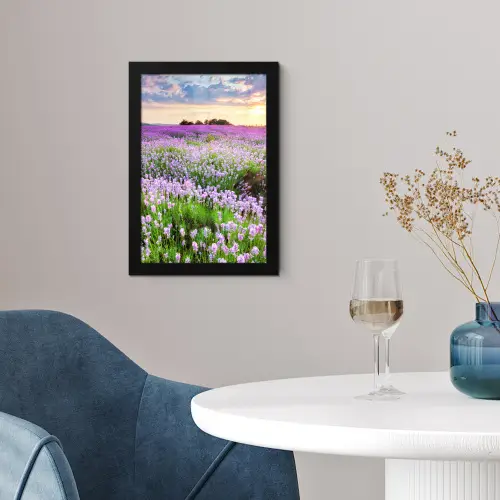 Lavendel - Bloemen - Zonsondergang - Paars - Weide fotolijst zwart zonder passe partout klein -sfeer4
