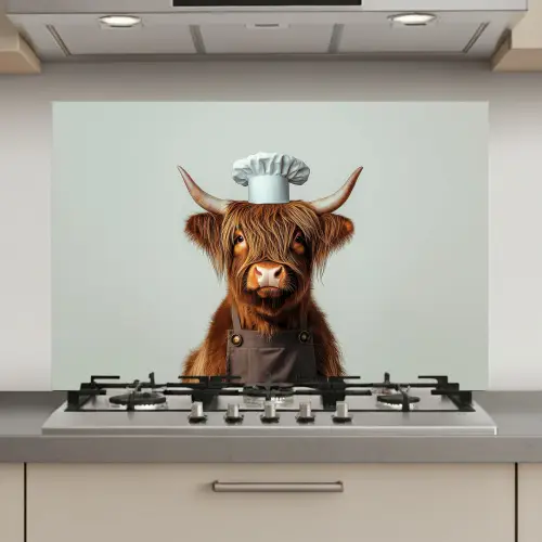Schotse Hooglander - Bruin - Hoorns - Kokskleding keuken achterwand spatscherm klein -3d_website