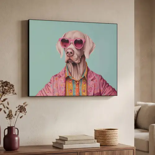 Hond - Overhemd - Bloemen - Bril Textielframe zwart klein -sfeer3