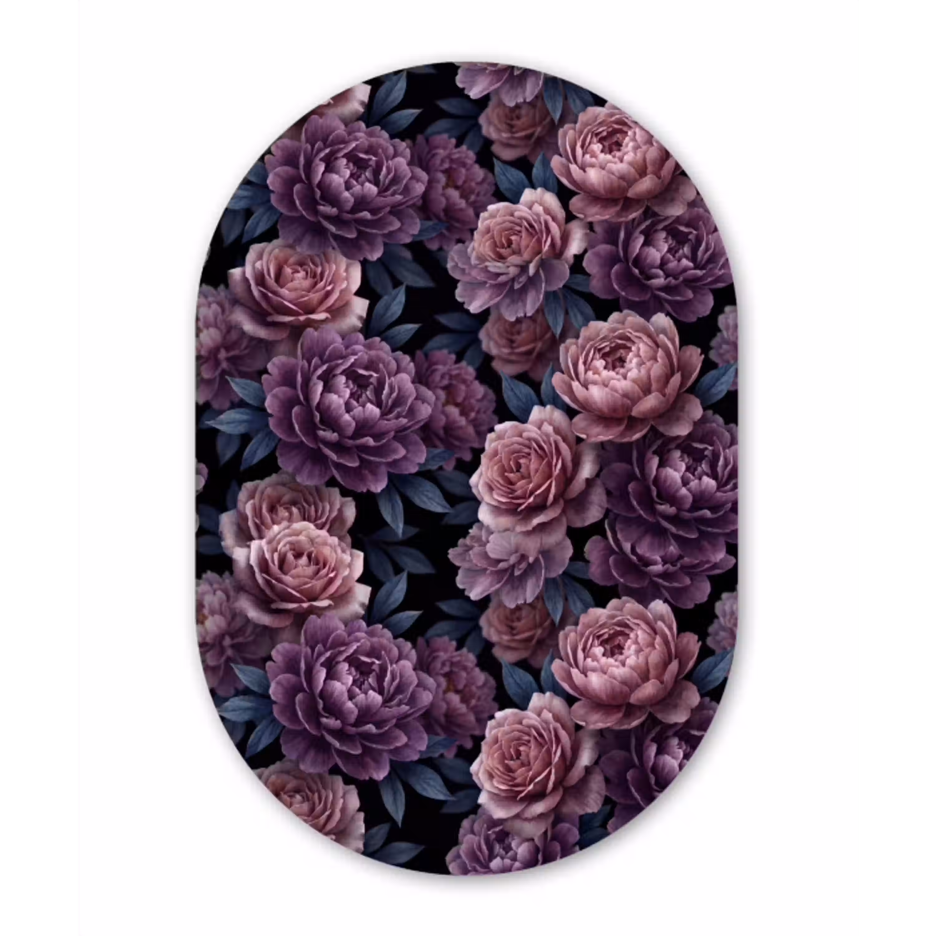 Bloemen - Patroon - Donker - Botanisch - Paars Wandcirkel Ovaal Aluminium middel -3d
