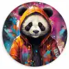 Panda - Jas - Graffiti - Oranje Wandcirkel kunststof plaat 5mm dik klein -3d