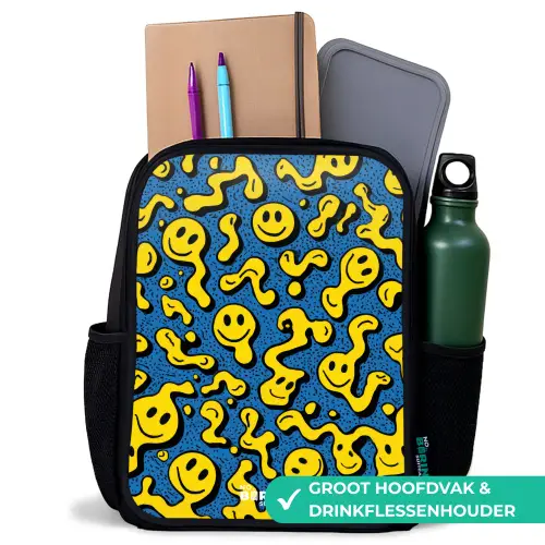 Smiley - Blauw - Geel Rugzak - Zwart middel -inhoud_NL