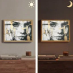 Portret - Vrouw - Penseelstreken - Goud Light Box met batterij (Wandlamp) middel -sfeer3