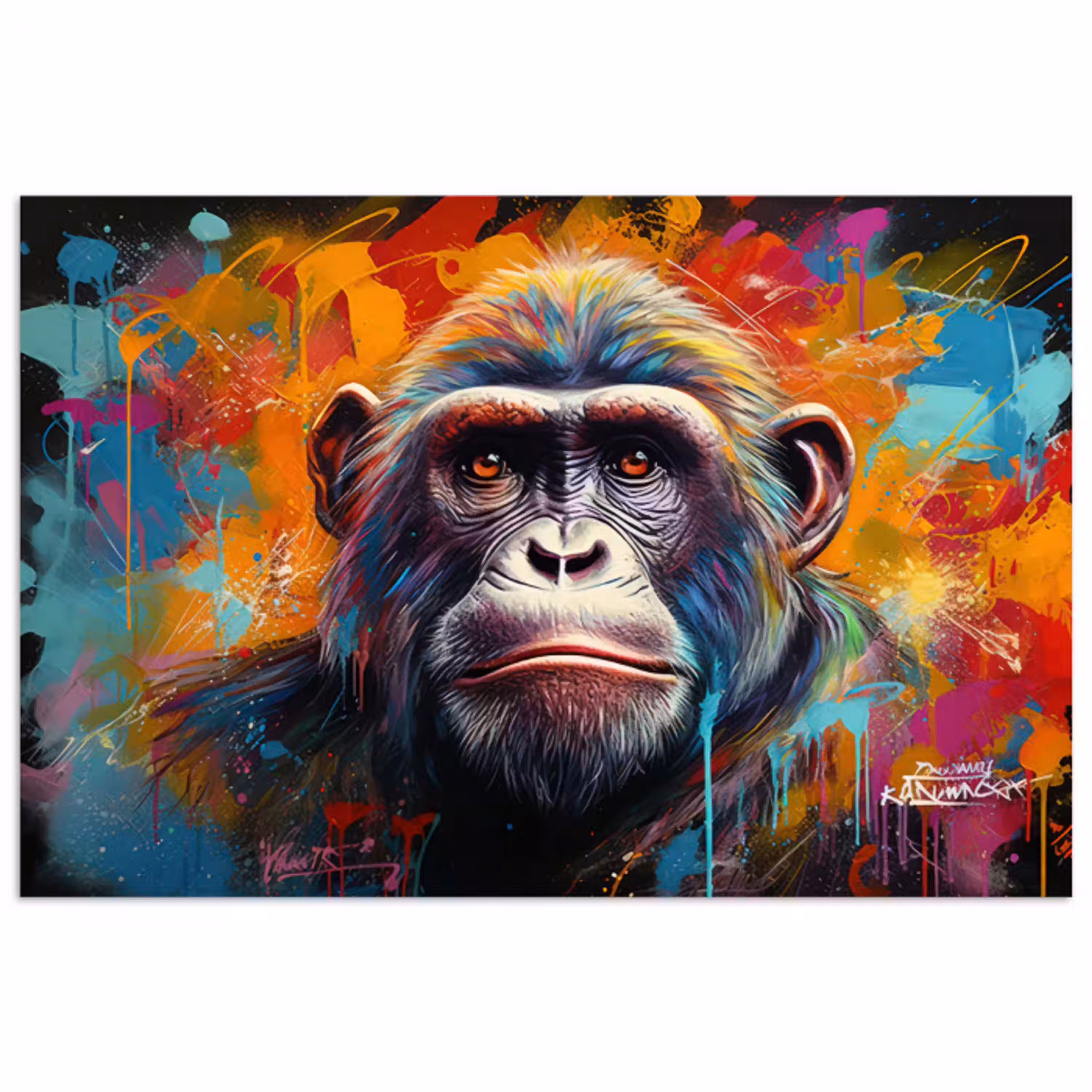Aap - Gorilla - Graffiti - Dieren - Kleuren poster papier klein -3d