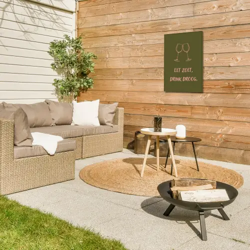 Roze - Groen - Wijn - Quote Tuinposter op houten frame 2 cm dik klein -sfeer2