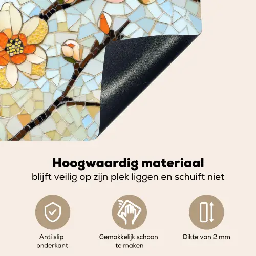 Bloesems - Wit - Mozaïek - Tak Inductie beschemer met haakjes klein -ky-onderkant-nl