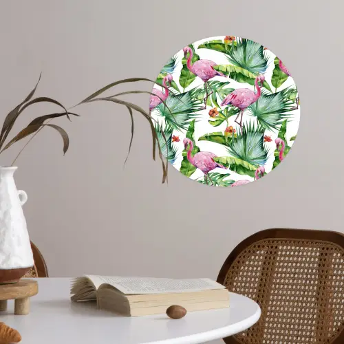 Inductie beschermer - Flamingo - Bladeren - Afdekplaat voor kookplaat - Tropisch Wandcirkel behangsticker klein -sfeer3